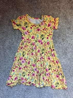 Posh Peanut Yellow Floral Short Sleeve Twirl Dress